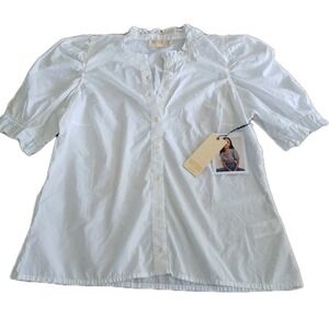 Nation LTD Puff Sleeve Button Down Top Shirt Pima Cotton White Sz M